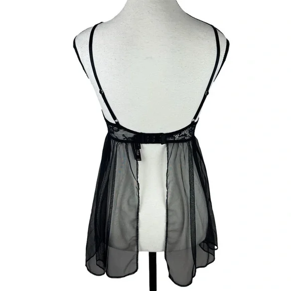 Victoria's Secret Black 34B Romantic Nightie Sheer Chemise Babydoll Lingerie - Picture 5 of 11